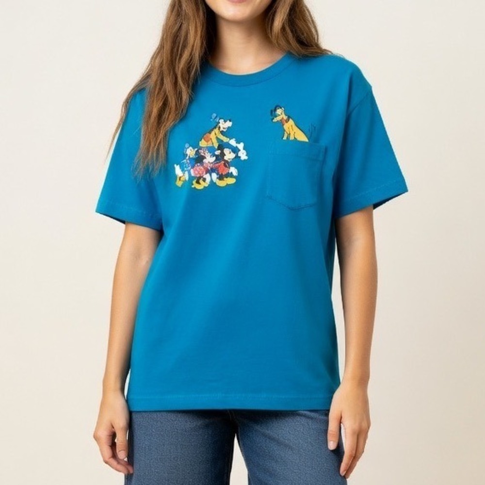Vintage Disney Designs Mickey Friends Pluto Pocket Teal T-Shirt Womens XS Y2K
